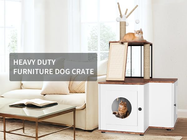 Cat Tree Litter Box Enclosure Hidden Litterbox, Large Tall Cat Tower for Indoor Cats Large Adult, 2 in 1 Multi Level 48.8 Inch Wooden Furniture with Scratching Post, Hanging Balls for Pets Attracoast