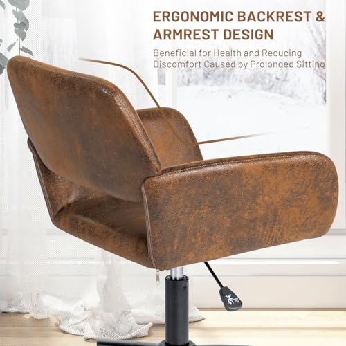 FurnitureR Office Chair, Upholstered Suede Mid Back Swivel Computer Desk Chair with Rolling Wheels, Adjustable Task Chair for Home, Bedroom, Make-up, Studying, Small Spaces - Brown FurnitureR