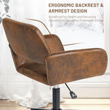 FurnitureR Office Chair, Upholstered Suede Mid Back Swivel Computer Desk Chair with Rolling Wheels, Adjustable Task Chair for Home, Bedroom, Make-up, Studying, Small Spaces - Brown FurnitureR