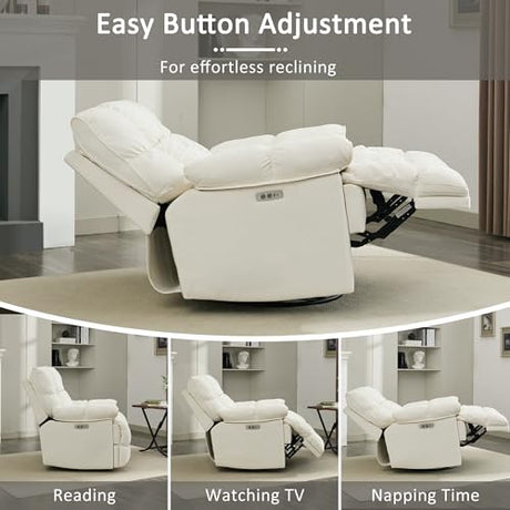 Pationate Oversized Rocker Recliner Chair,Power Swivel Recliner for Living Room,Overstuffed Extra Wide Rocking Recliners with Breathable Soft Fabric,Up to 350lbs (Power, White) Pationate