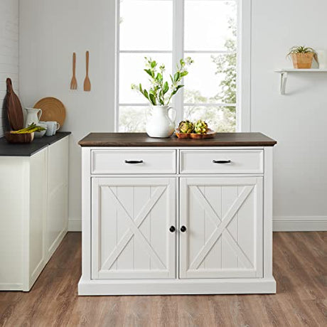Crosley Furniture Clifton Kitchen Island with Storage Drawers and Shelves, Microwave Stand, Coffee Bar, Distressed White/Black Crosley Furniture