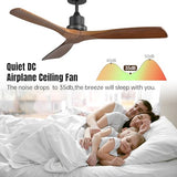 CACI Mall Wood Ceiling Fan no Light,Walnut,52" Ceiling Fan Without Light,with Remote,Solid Wood 3 Blade Ceiling Fans,Bedroom, Living Room, Farmhouse, Porch CACI Mall