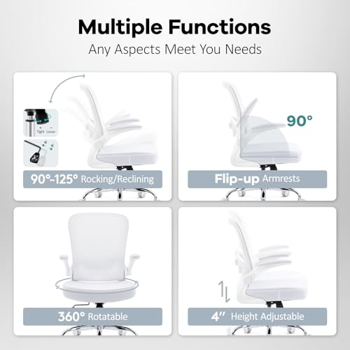 Morkprism Office Chair,Ergonomic Mesh Desk Chair with Adjustable Lumbar Support,Computer Chair with Flip-up Armrests, Rolling Executive Chairs, Home Office Chair(White) Morkprism