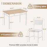 VECELO Dining Table Set for 4 with Chairs, 5-Piece Kitchen Table and Upholstered Padded Chairs Set for Small Space, Dining Room, Apartment, Natural Oak VECELO