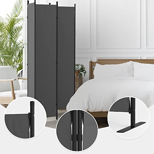 Room Divider, 4 Panel Folding Privacy Screen, 88” Portable Separating with 3 Metal Feet, Partition Room Dividers, Lightweight Freestanding Wall Divider Screen for Office Bedroom Hospital(Grey) Phonjoroo