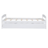 Merax Twin Size Platform Pine Wood Bed Frame with Twin Size Trundle for Boys and Girls,White Merax