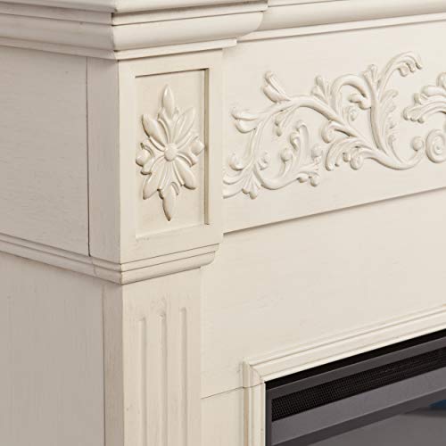 SEI Furniture Calvert Electric Fireplace with Carved Floral Trim, New Ivory SEI Furniture
