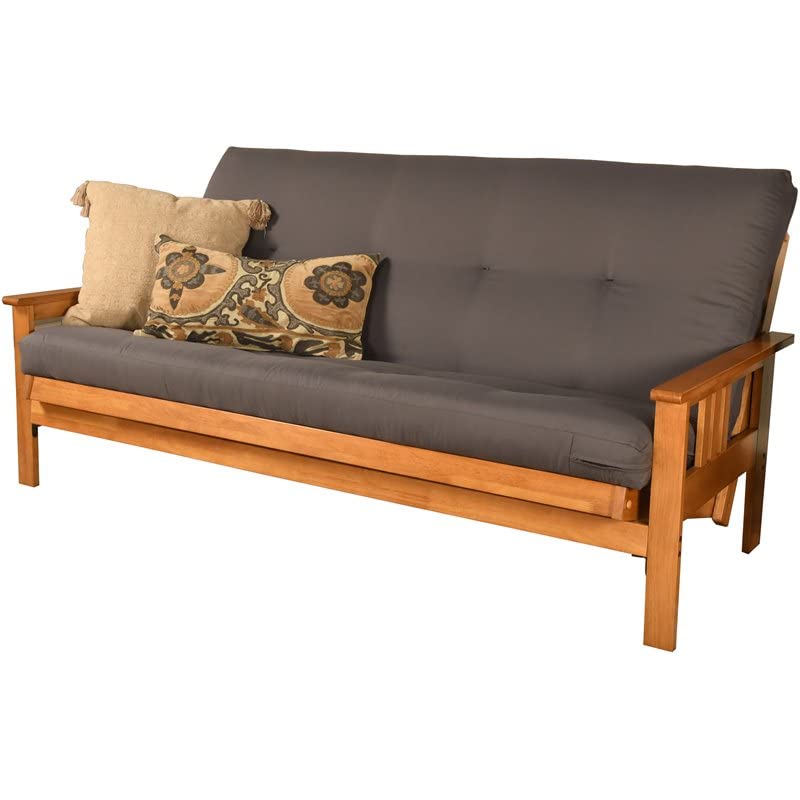 Kodiak Furniture Monterey Butternut Wood Futon with Twill Gray Mattress - WoodArtSupply