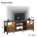 Bestier Farmhouse TV Stand for 70 inch TV, Gaming Entertainment Center with LED Lights, TV Console with 2 Storage Cabinets and Shelf for Living Room, 63'' Inch, Ancona Walnut Bestier