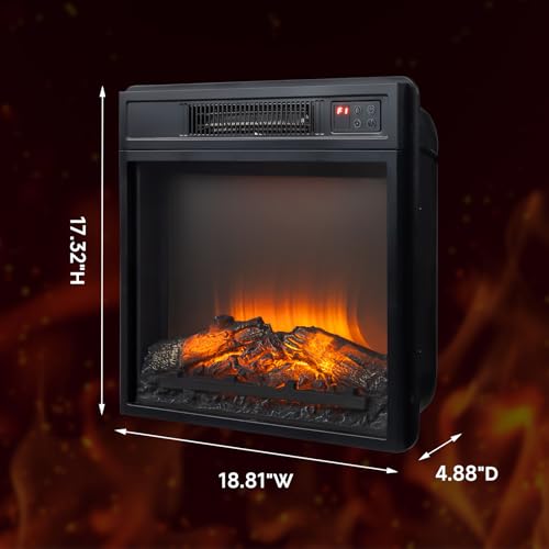 Bonnlo 18" Electric Fireplace Insert, 1400W Wall-Mounted, Recessed or Freestanding Heater, 6 Flame Colors, 5 Brightness Levels, 6-Hour Timer, Quiet, Safe, for Rooms up to 400 sq.ft Bonnlo