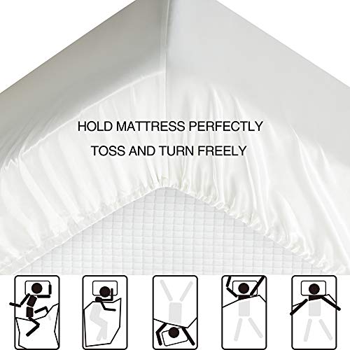 Satin Bed Sheets Full Size Sheet Sets, White Silk Sheets, 4 - Pieces Soft Bedding Set with 1 Deep Pocket Fitted Sheet,1 Flat Sheet,2 Pillowcase Luxbedding