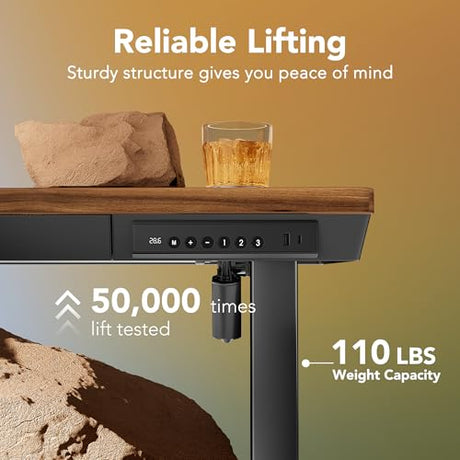 HUANUO Electric Standing Desk with Drawers, 40 x 24 Inch Electric Adjustable Height Desk, Quick Install One-Piece Tabletop with USB Charging Ports, Sit to Stand Up Desk for Home Office, Black Walnut HUANUO