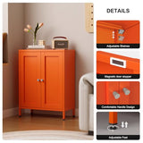 Bevivog Small Bathroom Storage Cabinet, Orange Metal Locker with 2 Doors and 2 Adjustable Shelves, Small Locker Cabinet Sideboard for Home Office, Living Room, Hallway, Entryway Bevivog