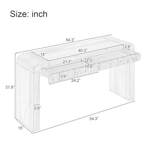 BSYEIO 54.3" Curved Console Table with Fluted Drawer, Rustic Entryway Table and Thick Legs, Sturdy Sofa Table for Hallway & Living Room Wood (Natural) BSYEIO