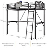 Decofy Metal Loft Bed Twin Size, Twin Loft Bed with Bedside Caddy, Convertible Ladder & Full-Length Guardrails, Space-Saving & Noise Free Design, No Box Spring Needed, Loftbed Frame for Teens Adults Decofy