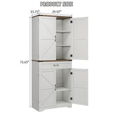 Halitaa 72" Tall Farmhouse Pantry Storage Cabinet with Organizer - Large Capacity Freestanding Cupboard for Kitchen, Dining Room, Living Room, White Halitaa