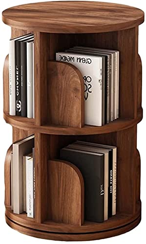 Revolving Solid Wood Bookshelf for Children - 360° Rotating Storage in Brown Bookcases