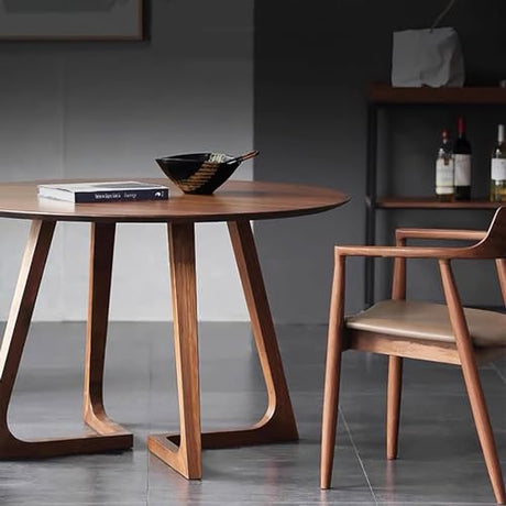 Mid Century Modern Dining Table,Farmhouse Round Dining Table,Solid Wood Kitchen & Dining Room Tables,Small Pedestal Desk Table Wooden Leisure Coffee Table for 2,4 People(24" L x 24" W x 24" H, Brwon) Lebolna