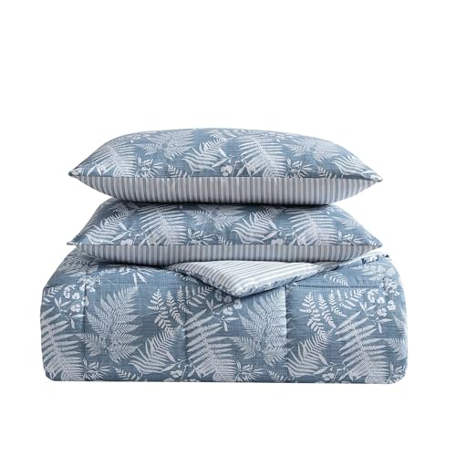 Eddie Bauer - King Comforter Set, Soft Reversible Bedding with Matching Shams, Wildflower Inspired Luxurious Bedding Set with Stripe Reverse (Fern Garden Blue, King) Eddie Bauer
