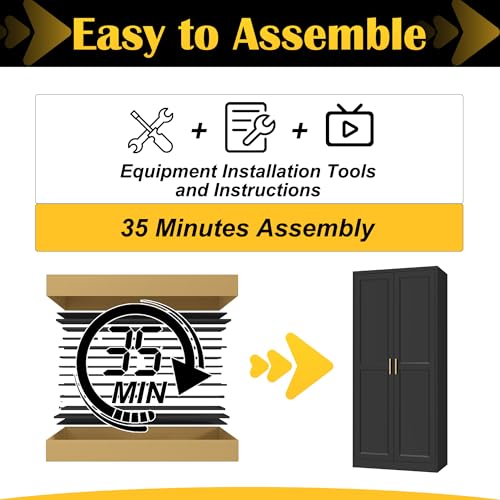 SteeLoong Kitchen Pantry Cabinet,71”Black Metal Pantry Storage Cabinet with Doors and 4 Adjustable Shelves,Kitchen Cabinet with 2 Gold Handles,Tall Cabinet for Livingroom,Pantry, Bathroom SteeLoong