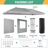 COBIZI 10x20 Pop Up Canopy Tent with 6 Sidewalls Party Tents Waterproof UPF 50+ Commercial Instant Outdoor Events Tent for Parties Markets Backyard, Ropes（10 x 20 ft Gray COBIZI