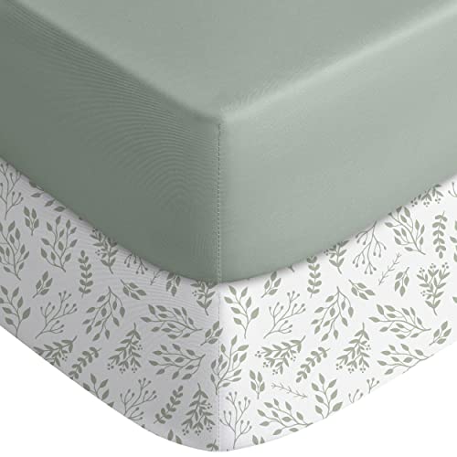 Yoofoss Baby Crib Sheets for Boys Girls, Fitted Crib Sheet 2 Pack for Standard Crib and Toddler Mattress, Super Soft Microfiber Baby Sheet 28x52x8in(Green+Leaf) Yoofoss