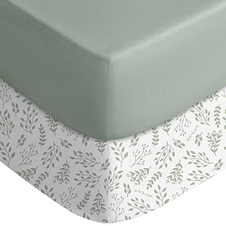Yoofoss Baby Crib Sheets for Boys Girls, Fitted Crib Sheet 2 Pack for Standard Crib and Toddler Mattress, Super Soft Microfiber Baby Sheet 28x52x8in(Green+Leaf) Yoofoss