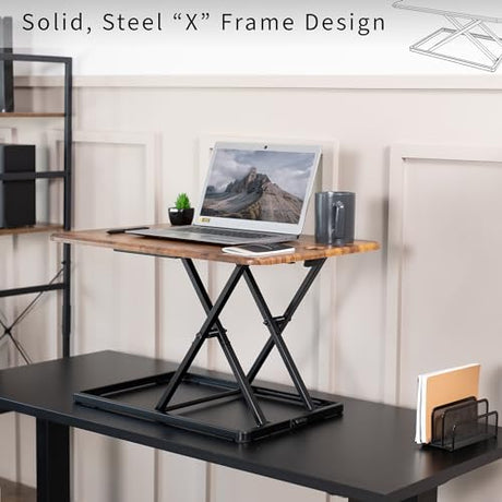 VIVO Ultra-Slim Single Top Height Adjustable Standing Desk Riser, Compact Sit Stand Desktop Converter for Monitor or Laptop, Rustic Vintage Brown, DESK-V001JN VIVO