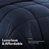 Sweet Home Collection 5 Piece Comforter Set Bag Solid Color All Season Soft Down Alternative Blanket & Luxurious Microfiber Bed Sheets, Navy, Twin Sweet Home Collection