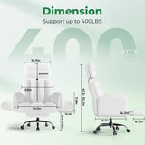 Criss Cross Office Chair with Armrests & Wheels, Comfy Velvet Vanity Chair, Ergonomic Executive Gaming Computer Chairs with Foot Rest, Wide Seat Reclining Desk Chair, White HOMRELEXA