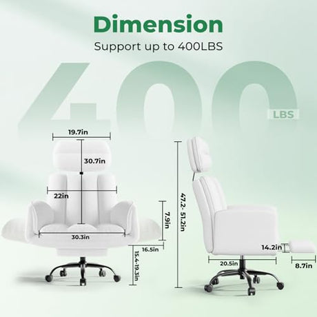 Criss Cross Office Chair with Armrests & Wheels, Comfy Velvet Vanity Chair, Ergonomic Executive Gaming Computer Chairs with Foot Rest, Wide Seat Reclining Desk Chair, White HOMRELEXA