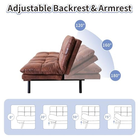 MUUEGM Brown Futon Sofa Bed Leather Memory Foam Modern Office Couch Sleeper Bed Convertible Love seat Sofa for Small Spaces,Apartment,Office with Adjustable Armrest Backrest MUUEGM