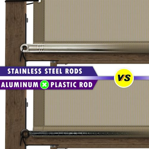 Amgo 10' W x 16' L Beige Pergola Canopy Replacement UPF50+ Top Cover, Commercial Grade 260GSM Sun Shade for Outdoor Patio, 95% UV Blockage, Stainless Steel Weighted Rods Included (We Make Custom Size) Amgo