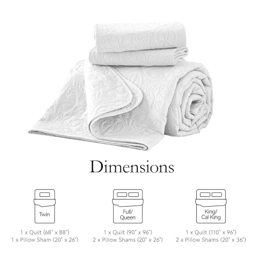 akkialla King/Cal King Quilt Bedding Set for All Seasons,Lightweight White Bedspreads King Size,Modern Style Microfiber Soft Floral Pattern Coverlet Set(1 Quilt,2 Pillow Shams) akkialla