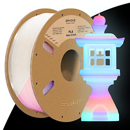 ERYONE Glow in The Dark Multicolor PLA Filament 3D Printer Filament Color Change 1.75mm +/-0.03mm 1kg (2.2lbs)/Spool, Glow Rainbow - WoodArtSupply