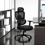 Ergonomic Office Chair with Adjustable Lumbar Support, 3D Arms and Headrest, High Back Wide Desk Computer Chair with Wheels, for Home & Office, Black ZZH