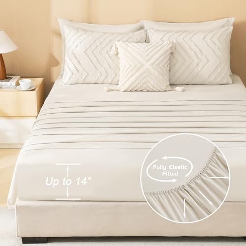 Litanika Full Size Comforter Set with Sheets Beige - 7 Pieces Bed in a Bag Full Boho Tufted Complete Bedding Sets with Comforter, Sheets, Pillowcases & Shams Litanika