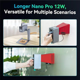 Longer Nano Pro 12000mW Laser Engraver 5000mm/s High-Speed Laser Engraving and Cutter Precision 0.01 * 0.01mm CNC, DIY Laser Cutter and Engraver Machine for Wood, Metal, Paper, Acrylic, Leather, Glass Longer