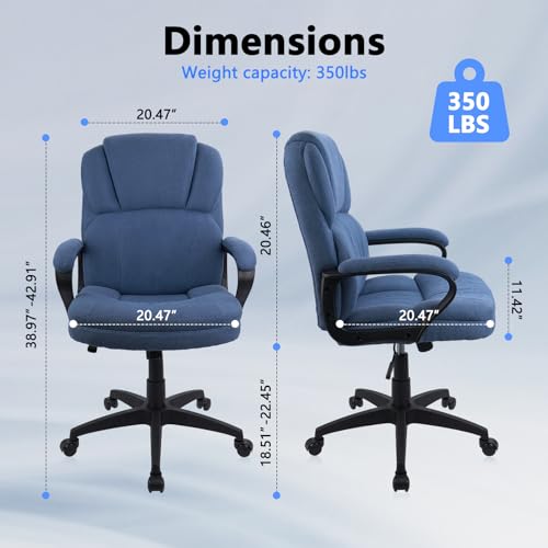 CLATINA Cloth Office Chair Fabric Desk Chair, Adjustable Height Rolling Swivel Executive Chair with Padded Armrests and Wheels, Mid Back Ergonomic Computer Task Chair for Home Office, Blue, 350 LBS CLATINA
