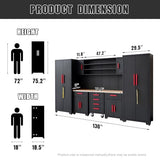 HPDMC Garage Storage Cabinet System 9-Pcs Workshop Set Garage Cabinets and Storage System with Steel Cabinet Drawers, Rolling Chest, Workbench, Pegboard for Garage Tool Organization, Black and Red HPDMC
