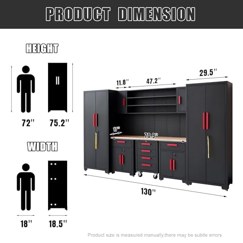 HPDMC Garage Storage Cabinet System 9-Pcs Workshop Set Garage Cabinets and Storage System with Steel Cabinet Drawers, Rolling Chest, Workbench, Pegboard for Garage Tool Organization, Black an - WoodArtSupply