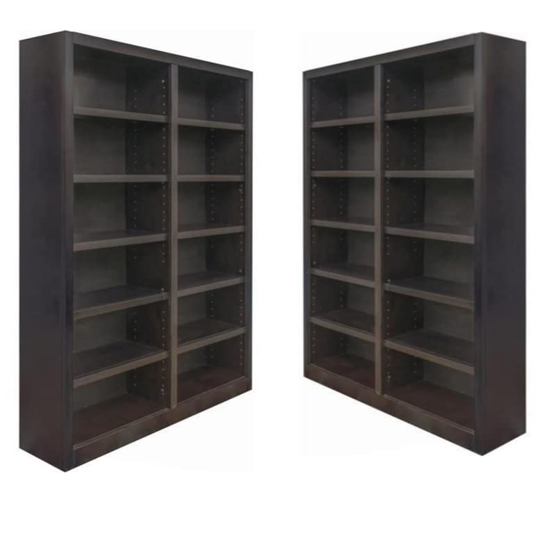 Home Square Espresso Tall 12-Shelf Double Wide Solid Wood Bookcase - Set of 2 - WoodArtSupply