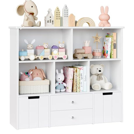 FOTOSOK Toy Storage Organizer with 4 Drawers, Toy Organizers and Storage with Concealed Wheels and 5 Storage Cubbies, Multifunctional Storage Chest Kids Storage Organization, Playroom Furniture, White FOTOSOK
