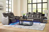 Signature Design by Ashley Fyne-Dyme Contemporary Power Reclining Loveseat with Console, USB Charging Ports and Adjustable Headrest, Gray Signature Design by Ashley