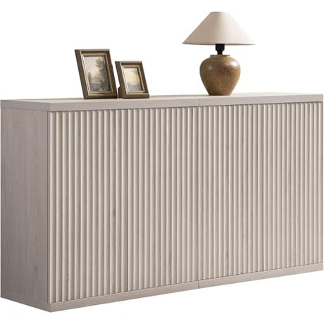 SICOTAS Buffet Cabinet with Storage Accent Sideboard Modern Credenza with Doors & Shelves Fluted Media Console Mid Century Coffee Bar Table for Living Room Kitchen Dining Room Hallway（2PCS） SICOTAS