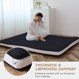 Meulbaty Full Size Futon Mattress - Extra Thick Foldable Japanese Floor Mattress - Memory Foam Sleeping Pad for Adults - Tatami Mat Suitable for Camping & Guest - Black(80" L x 54" W x 4" Th) Meulbaty