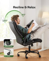 Marsail Executive Office Chair with Flip-up Armrests,PU Leather Ergonomic Desk Chair Height-Adjustable Swivel Rolling Computer Desk Chair,Black Marsail