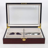 TimelyBuys 6 Piece Extra Large Cherry Wood Rosewood Eyeglass Sunglass Glasses Display Case Organizer Collector Box with Glass Top Father's Day Gift TIMELYBUYS