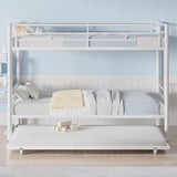 VECELO Bunk Bed Twin Over Twin with Trundle, Metal Bunkbeds with Ladder and Full-Length Guardrail, No Box Spring Needed, Space Saving, Noise Free, White VECELO