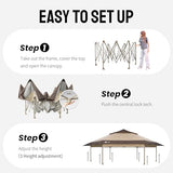 CROWN SHADES 13x13 Pop Up Gazebo with Mosquito Nettings, Patented Center Lock 6-Sided Portable Gazebo, 300D Silver-Coated Fabric UV Resistant, Pop Up Canopy Tent for Patio, Party, Beige&Coffee CROWN SHADES